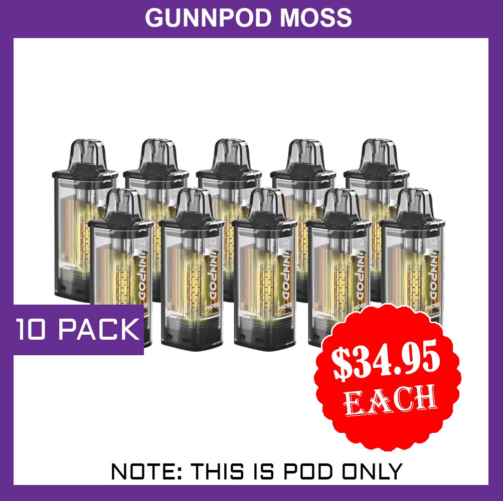 GUNNPOD-MOSS-10-PACKS-1.jpg GUNNPOD MOSS – 10 PACK – 8000 PUFFS – POD ONLY - Image 1
