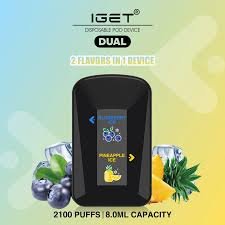 images-6.jpeg IGET DUAL 2 FLAVOURS IN 1 DEVICE PINEAPPLE ICE / BLUEBERRY ICE – 2100 PUFFS - Image 1